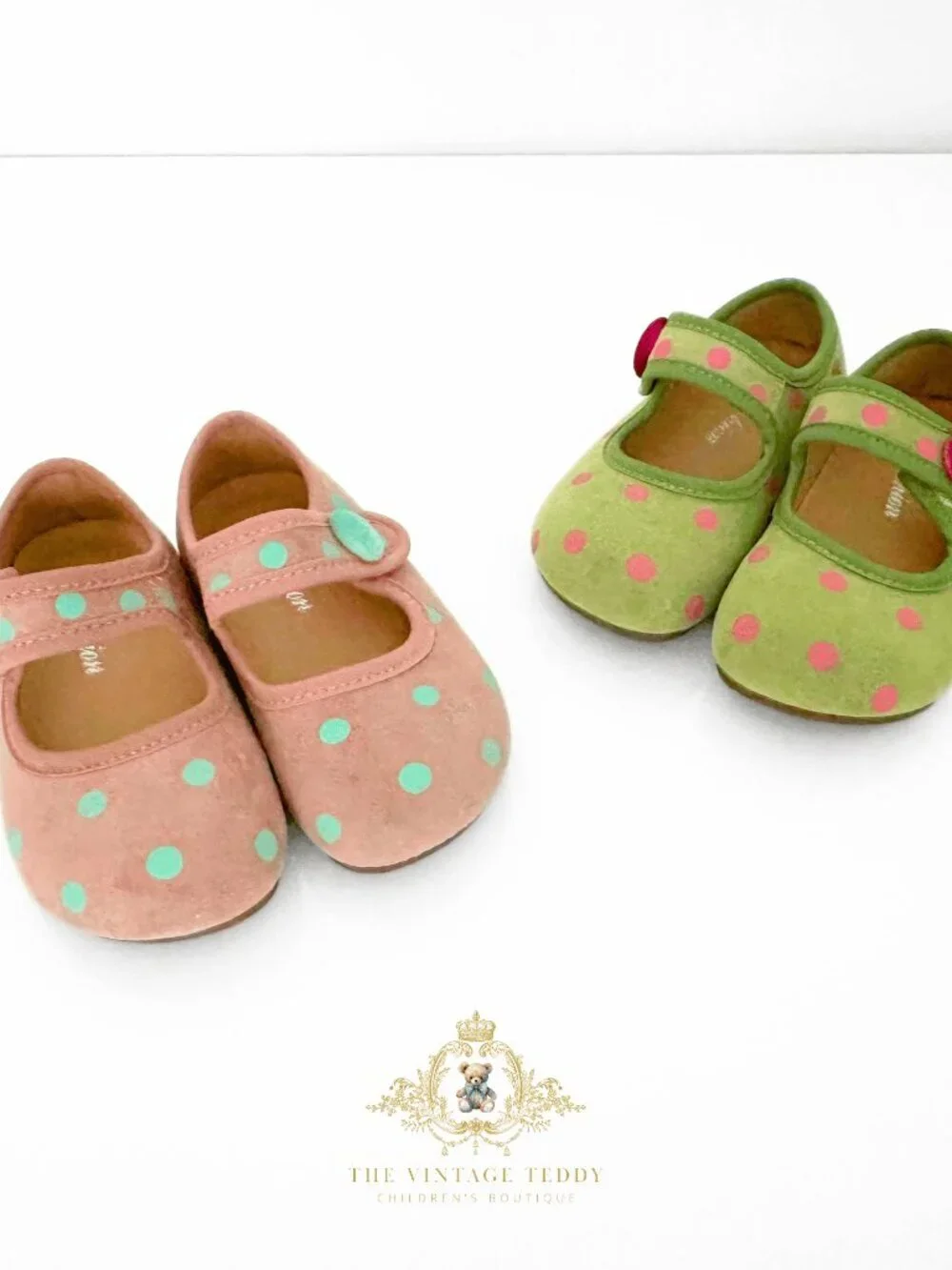 NWT Adorable Girls Flats Children's Shoes Kids Shoes Mauve & Aqua Polkadots 8